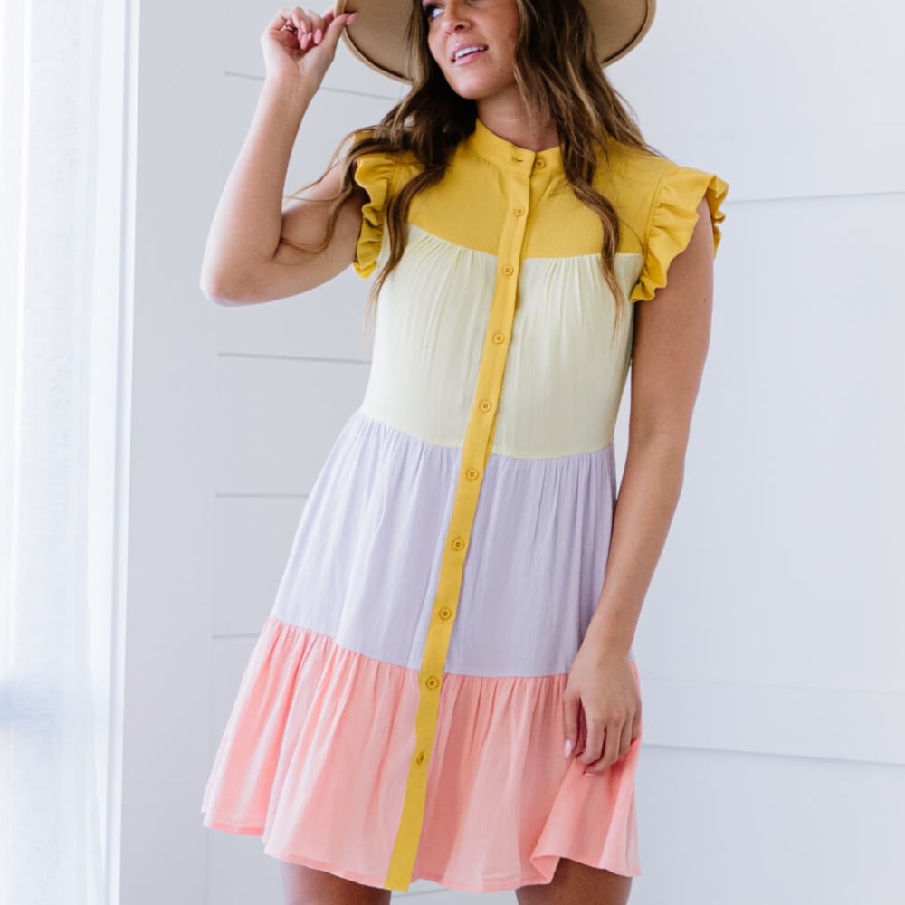Bibi First Day Of Spring Color Block Tiered Dress